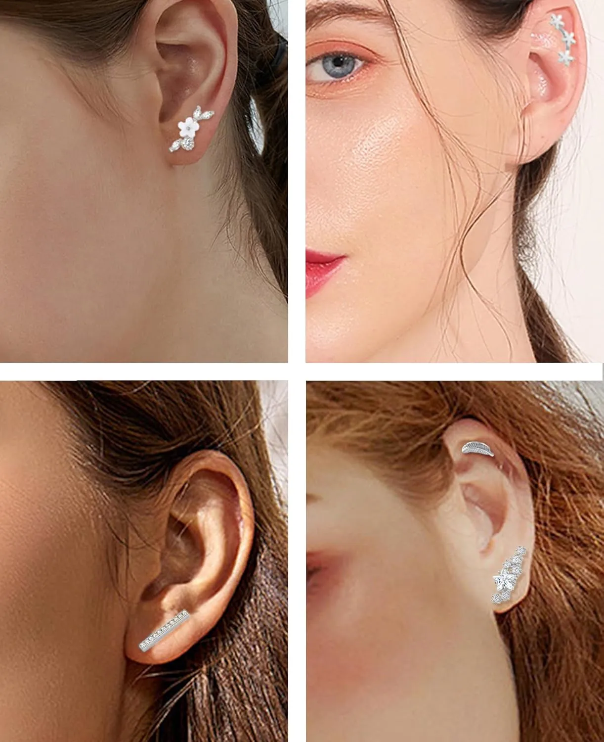 Tornito 9-30Pcs Cartilage CZ Stud Earrings Conch Forward Helix Tragus Daith Piercing Lip Rings Snake Heart Butterfly Jewelry for Women Men 16G Silver Gold Tone