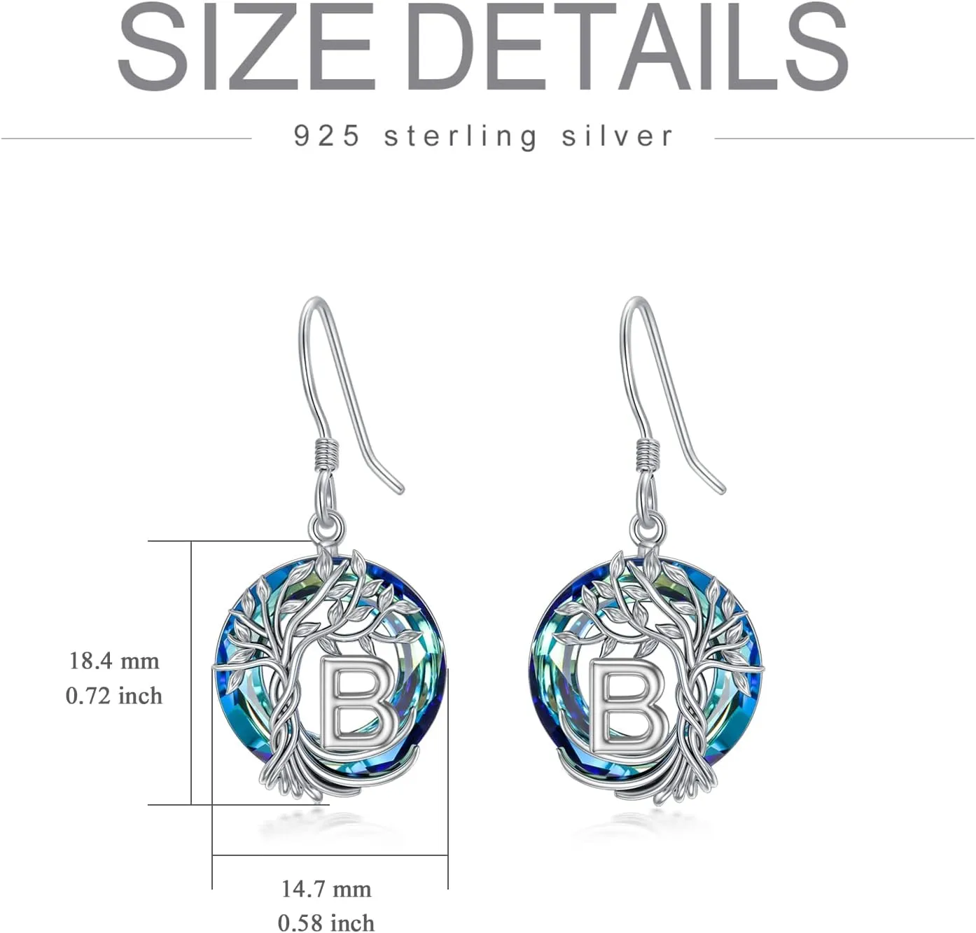 TOUPOP Gifts for Women Tree of Life Initial Earrings 925 Sterling Silver A-Z Letter Drop Dangle Earrings Blue Circle Crystal Jewelry Birthday Mothers Day Gifts for Women Her Girlfriend Mom