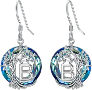 TOUPOP Gifts for Women Tree of Life Initial Earrings 925 Sterling Silver A-Z Letter Drop Dangle Earrings Blue Circle Crystal Jewelry Birthday Mothers Day Gifts for Women Her Girlfriend Mom