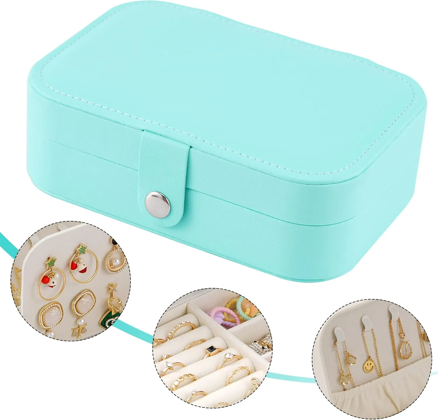 Travel Jewelry Box, PU Leather Small Jewelry Organizer for Women Girls, Double Layer Portable Mini Travel Case Display Storage Holder Boxes for Stud Earrings, Rings,Necklaces,Bracelets (green)