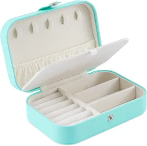 Travel Jewelry Box, PU Leather Small Jewelry Organizer for Women Girls, Double Layer Portable Mini Travel Case Display Storage Holder Boxes for Stud Earrings, Rings,Necklaces,Bracelets (green)