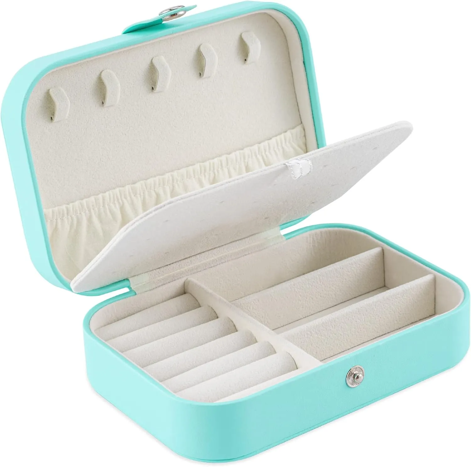 Travel Jewelry Box, PU Leather Small Jewelry Organizer for Women Girls, Double Layer Portable Mini Travel Case Display Storage Holder Boxes for Stud Earrings, Rings,Necklaces,Bracelets (green)