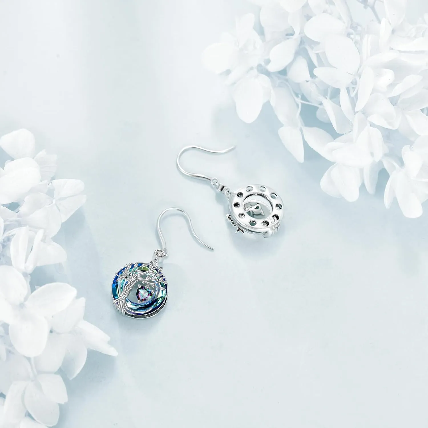 Tree of Life Dangle Drop Earrings 925 Sterling Silver Dainty Round Gemstone Birthstone Earring with Crystal Fine Jewelry Birthday Gifts for Women Her