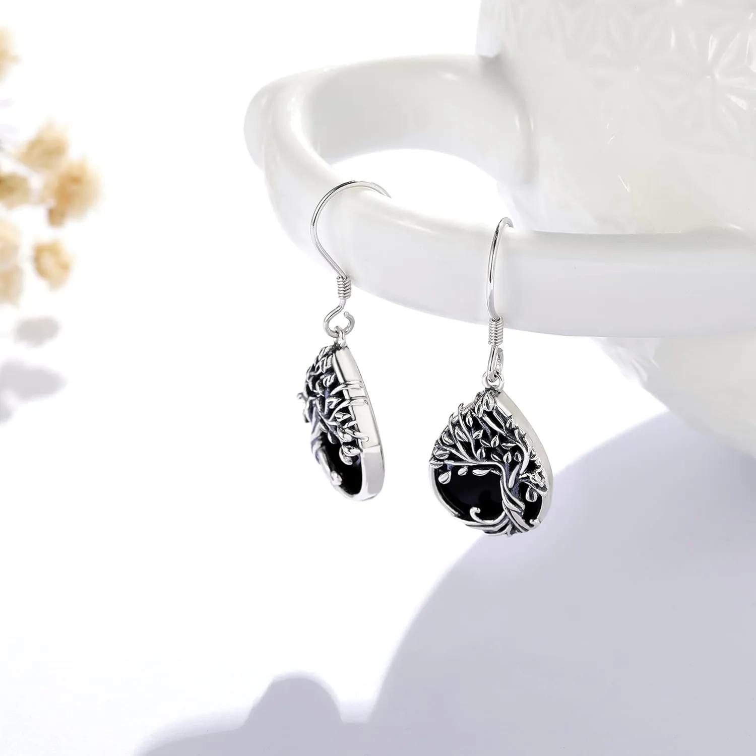 Tree of Life Earrings Sterling Silver Celtic Tree of Life Abalone Shell Dangle Drop Earrings for Women Jewelry