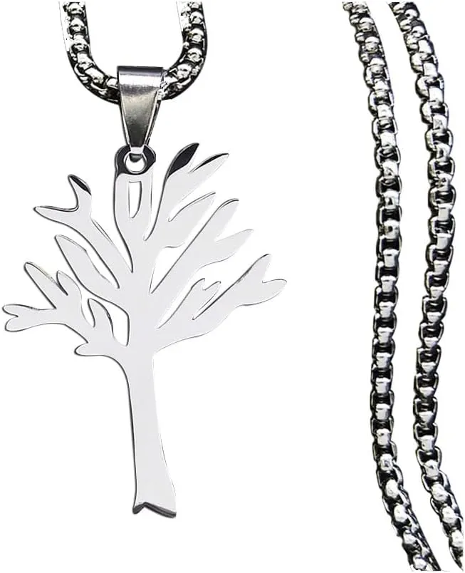 Tree Stainless Necklace For Women Men, Silver Leafless Tree Of Life Family Tree Pendant Hip Hop Personalized Simple Gifts Jewelry