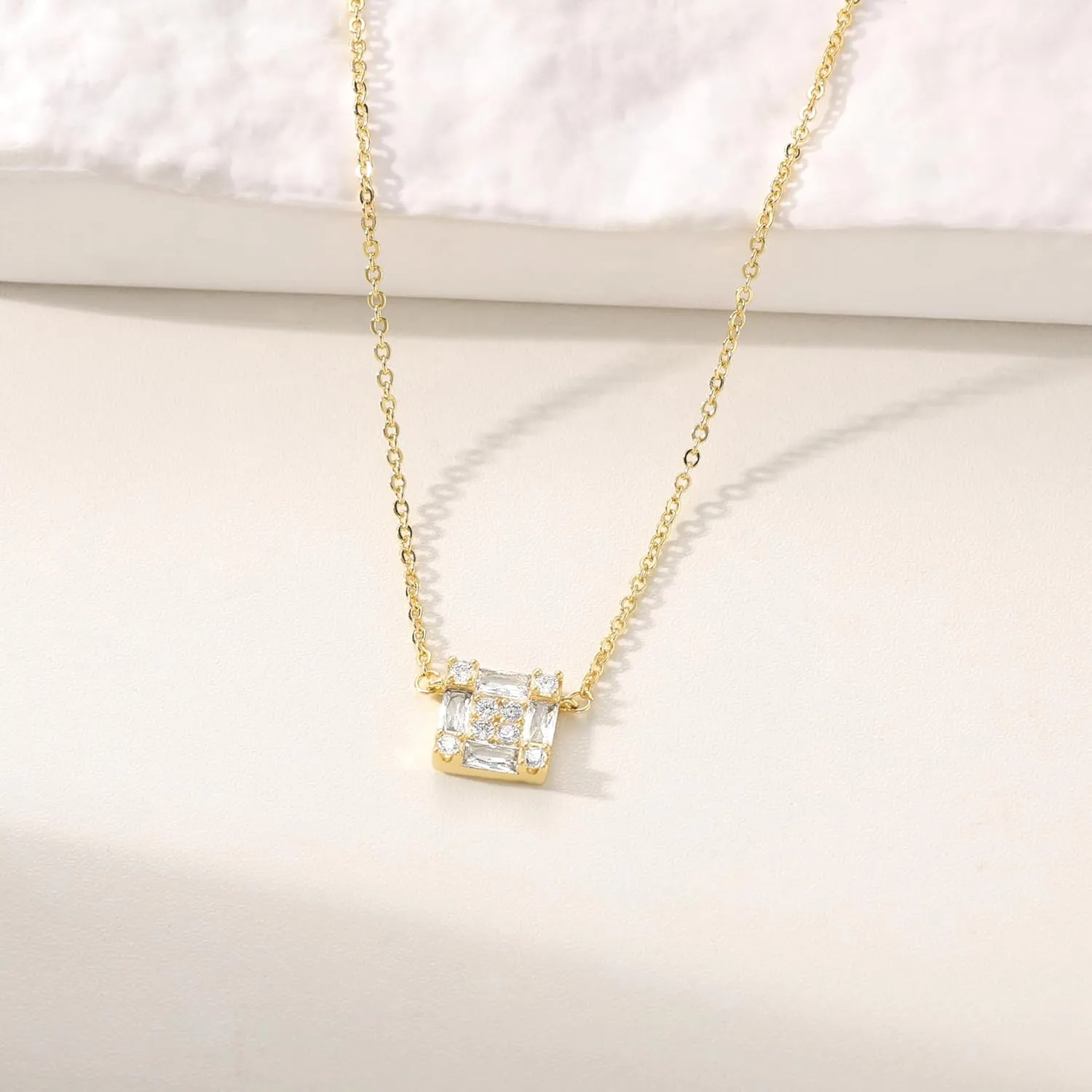 Trendy 14K Gold Plated Diamond Necklaces for Women - Birthstone Necklace for Women Mothers Dainty Gold Necklace Blue Green Cubic Zirconia Pendant Necklace Birthday Gifts for Women Jewelry Gift