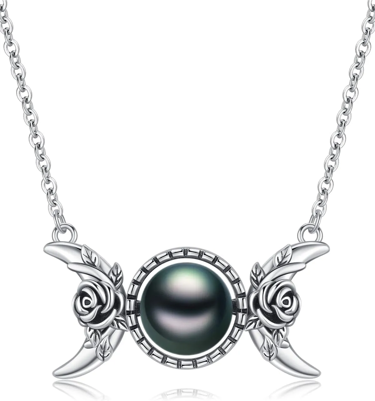 Triple Moon Goddess Black Pearl Necklace 18K Gold-Plating Jewelry Wedding Birthday Anniversary Valentines Day Christmas Mothers Day Gifts for Mom Women Wife Girlfriend Her