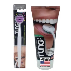 Tung Tongue Brush & Gel Kit | Tongue Cleaner for Adults | Tongue Scraper to Fight Bad Breath and Halitosis | Mouth Odor Eliminator | Fresh Mint | Made in America (Set of 1)