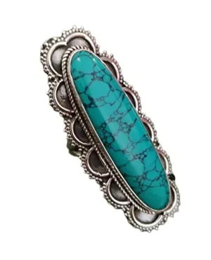 Turquoise Ring, Unique Ring, Long Full Finger Ring, Promise Ring, 925 Sterling Silver, Boho Turquoise Ring, Gothic Ring, Jewelry For Fer, Fine Jewelry, Vintage Style, Bohemian Jewelry, Rings for Women