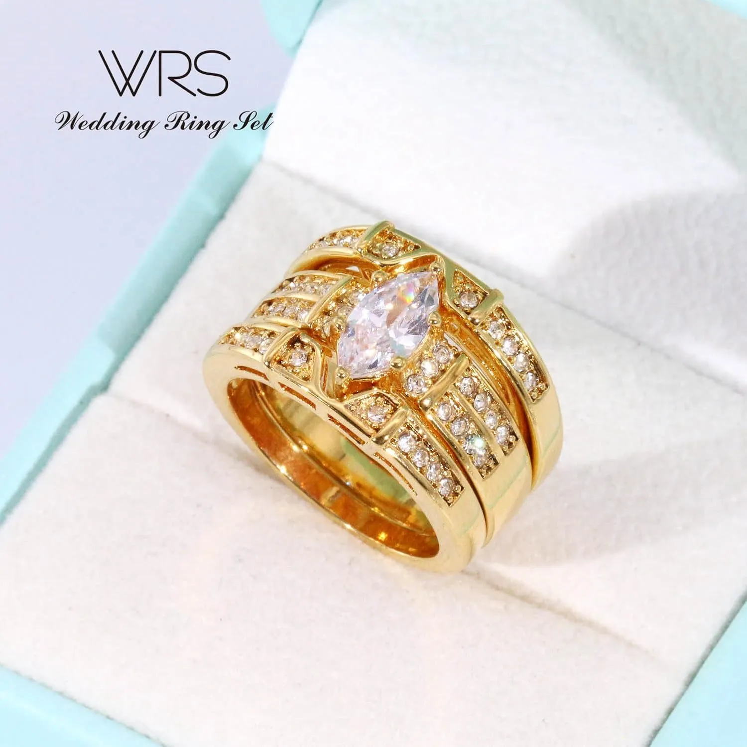Two Rings His Hers Wedding Ring Sets Couples Matching Rings Women's 2pc Black Gold Plated White CZ Wedding Engagement Ring Bridal Sets Men's Titanium Band Wedding Band