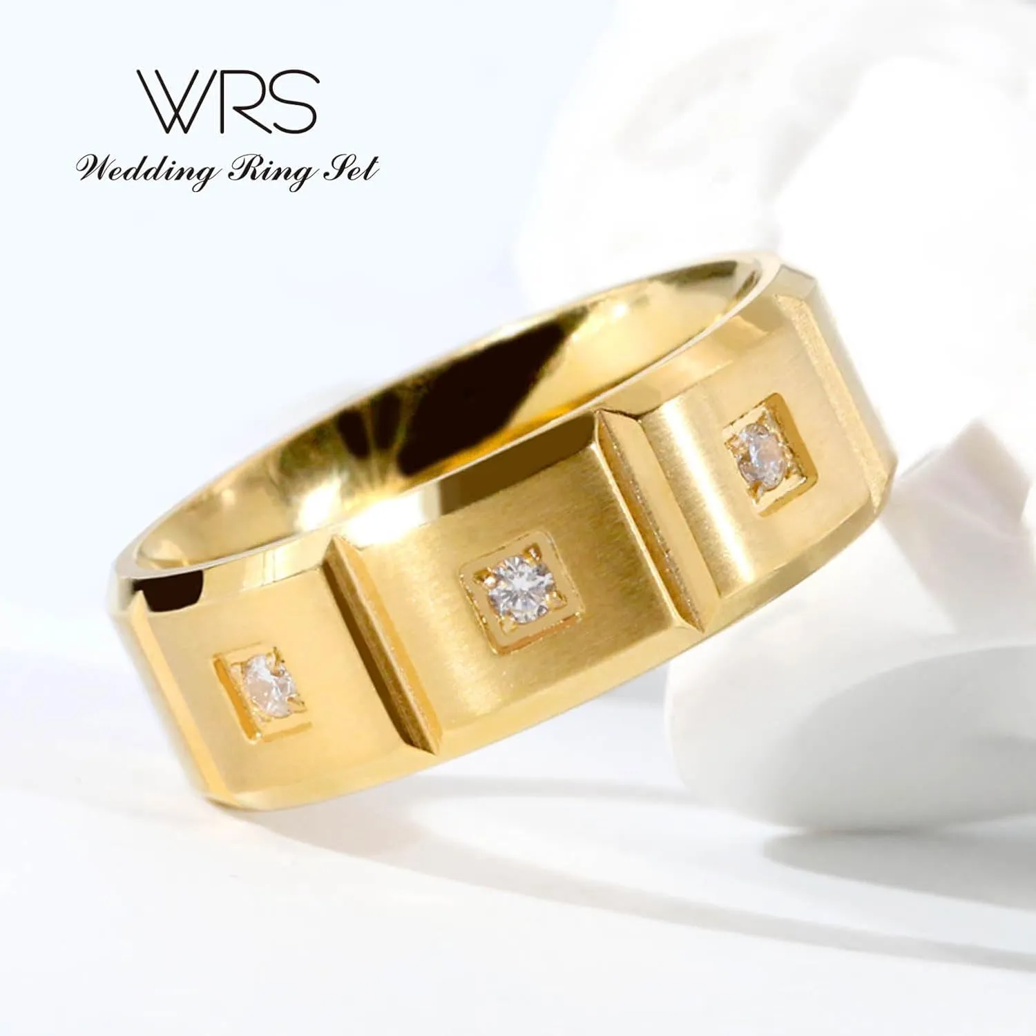 Two Rings His Hers Wedding Ring Sets Couples Matching Rings Women's 2pc Black Gold Plated White CZ Wedding Engagement Ring Bridal Sets Men's Titanium Band Wedding Band