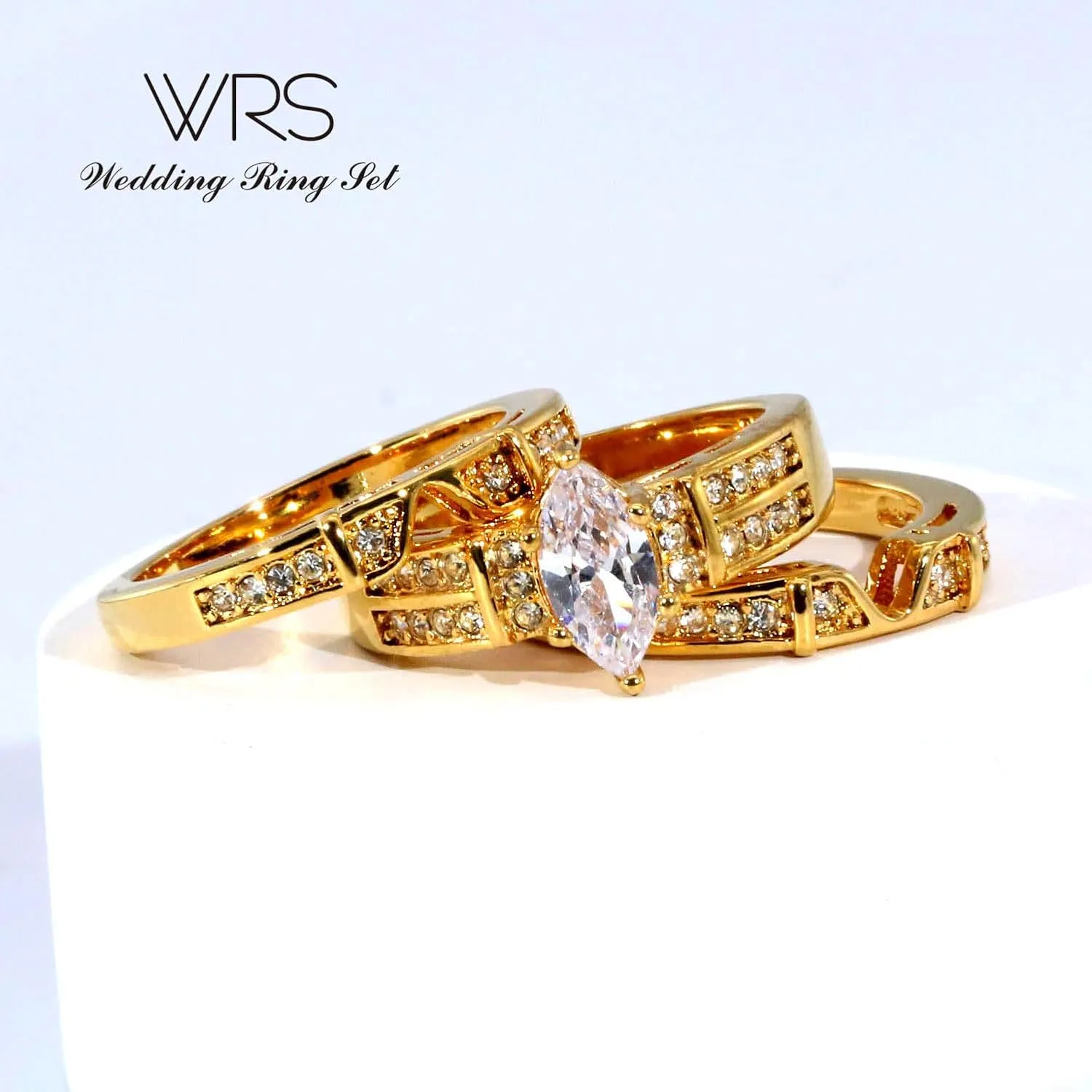 Two Rings His Hers Wedding Ring Sets Couples Matching Rings Women's 2pc Black Gold Plated White CZ Wedding Engagement Ring Bridal Sets Men's Titanium Band Wedding Band