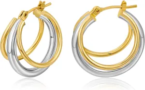 Two Tone Geometric Hoop Earrings for Women Gold and Silver Trendy Hoop Huggie Earrings Hypoallergenic Lightweight Hoop Earrings Statement Hoop Earrings for Women Trendy