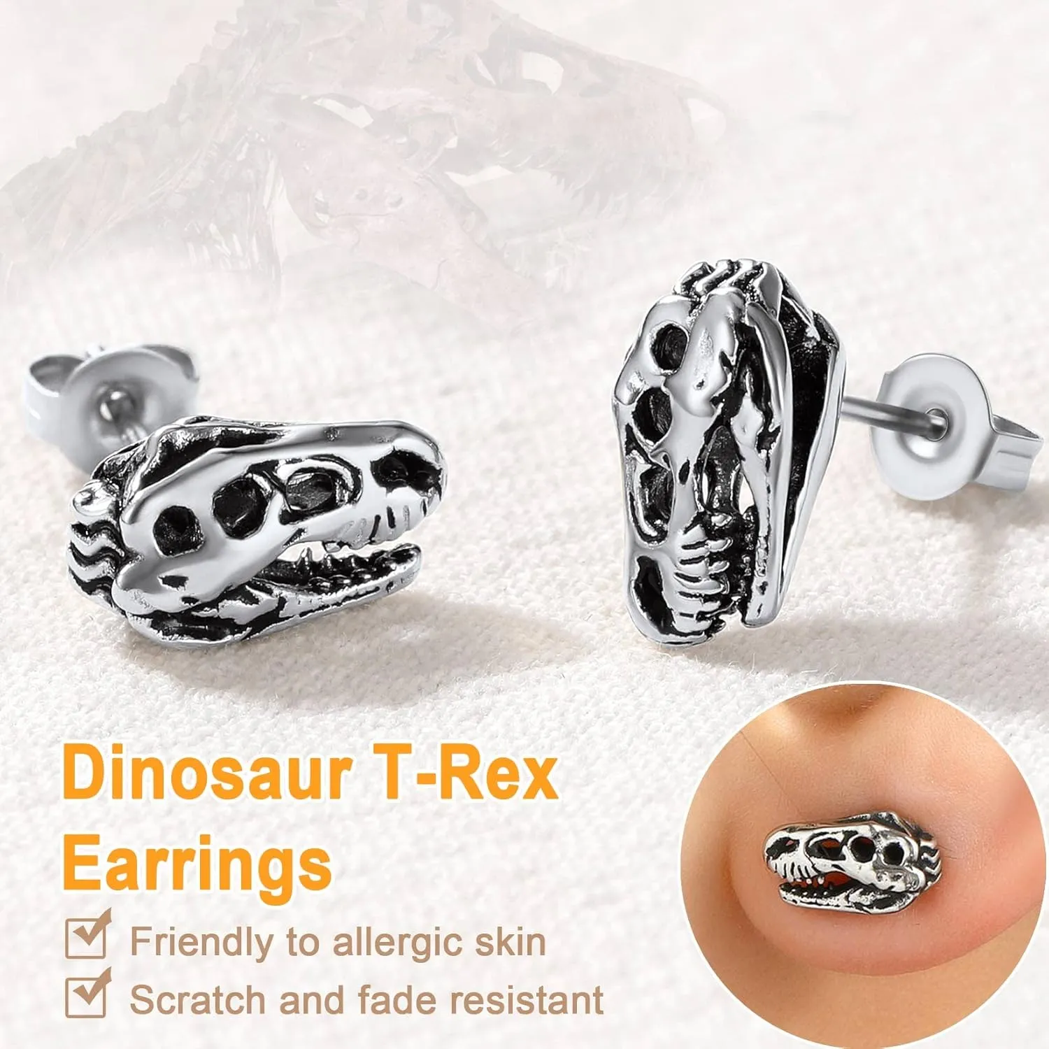 U7 Punk Rock Earrings for Men Women Hypoallergenic Stainless Steel/18K Gold/Black/S925 Sterling Silver Punk Rock Earrings Personalized Dragon/Dinosaur Earrings