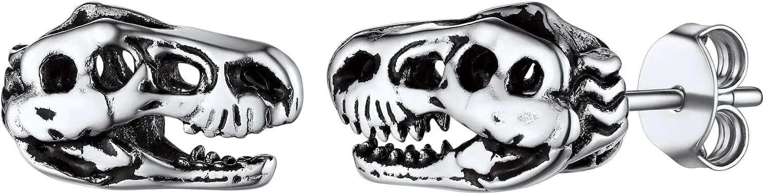 U7 Punk Rock Earrings for Men Women Hypoallergenic Stainless Steel/18K Gold/Black/S925 Sterling Silver Punk Rock Earrings Personalized Dragon/Dinosaur Earrings