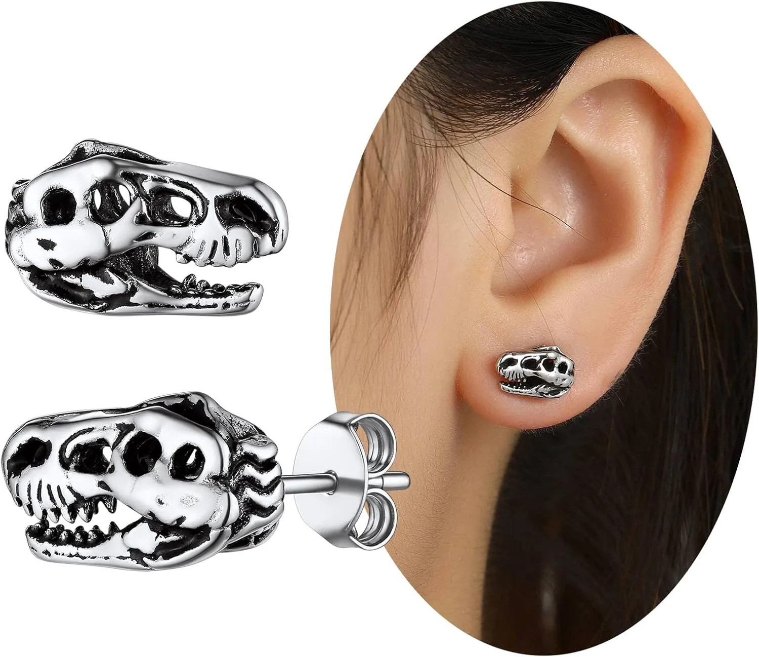 U7 Punk Rock Earrings for Men Women Hypoallergenic Stainless Steel/18K Gold/Black/S925 Sterling Silver Punk Rock Earrings Personalized Dragon/Dinosaur Earrings