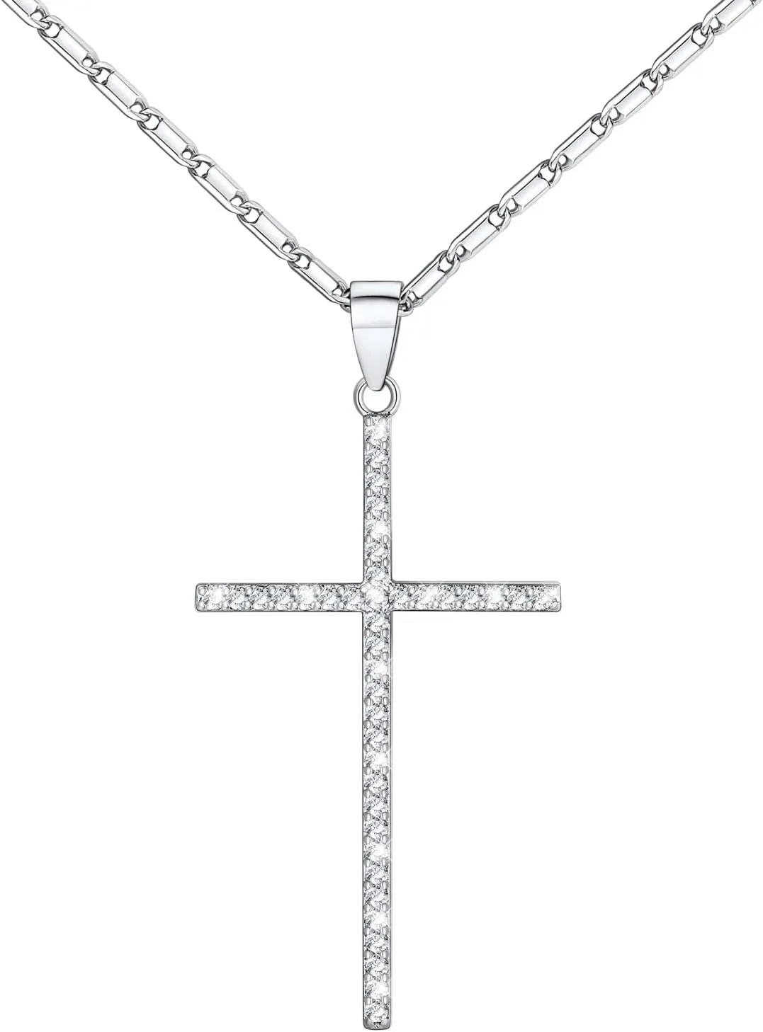 U7 Simple Cross Necklace for Men Women, Stainless Steel Silver Black Gold Latin Cross Pendant Necklaces, Custom Engravable, Length 22-24 Inches