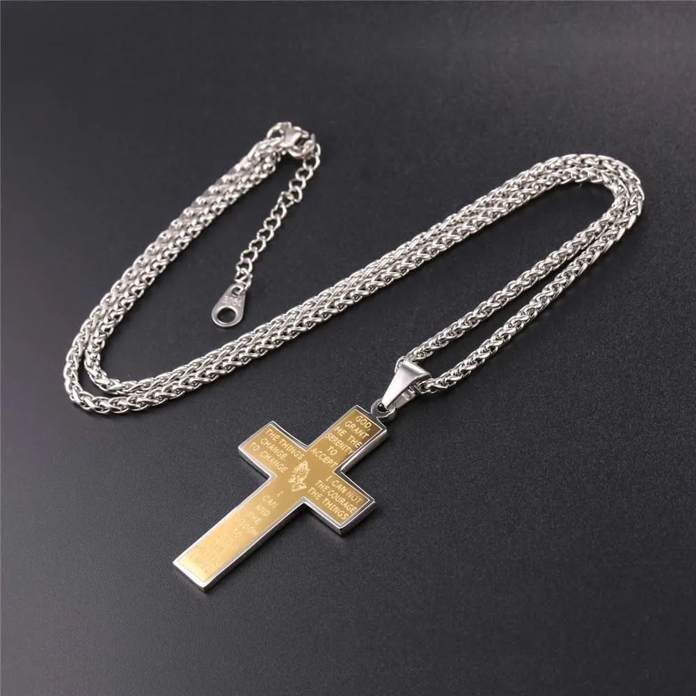 U7 Simple Cross Necklace for Men Women, Stainless Steel Silver Black Gold Latin Cross Pendant Necklaces, Custom Engravable, Length 22-24 Inches