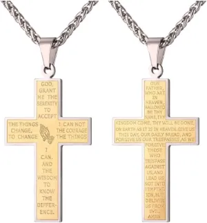 U7 Simple Cross Necklace for Men Women, Stainless Steel Silver Black Gold Latin Cross Pendant Necklaces, Custom Engravable, Length 22-24 Inches