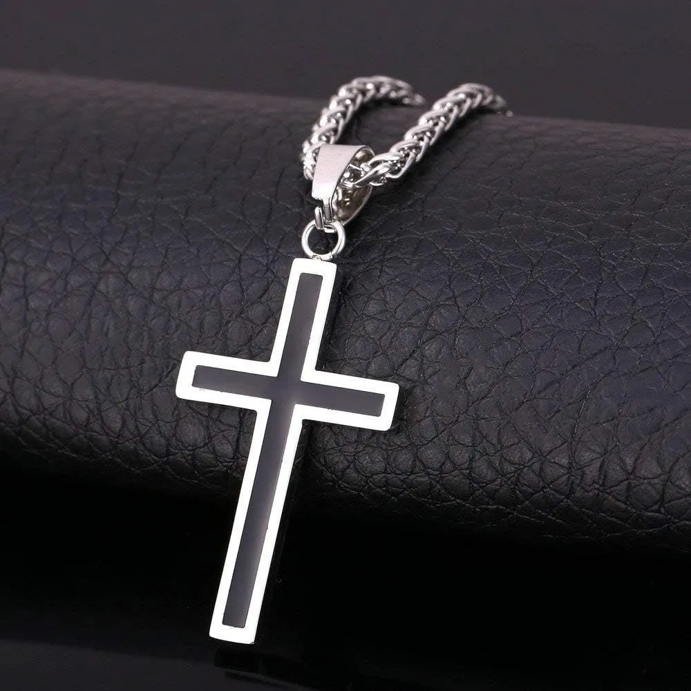 U7 Simple Cross Necklace for Men Women, Stainless Steel Silver Black Gold Latin Cross Pendant Necklaces, Custom Engravable, Length 22-24 Inches