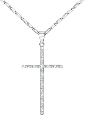 U7 Simple Cross Necklace for Men Women, Stainless Steel Silver Black Gold Latin Cross Pendant Necklaces, Custom Engravable, Length 22-24 Inches