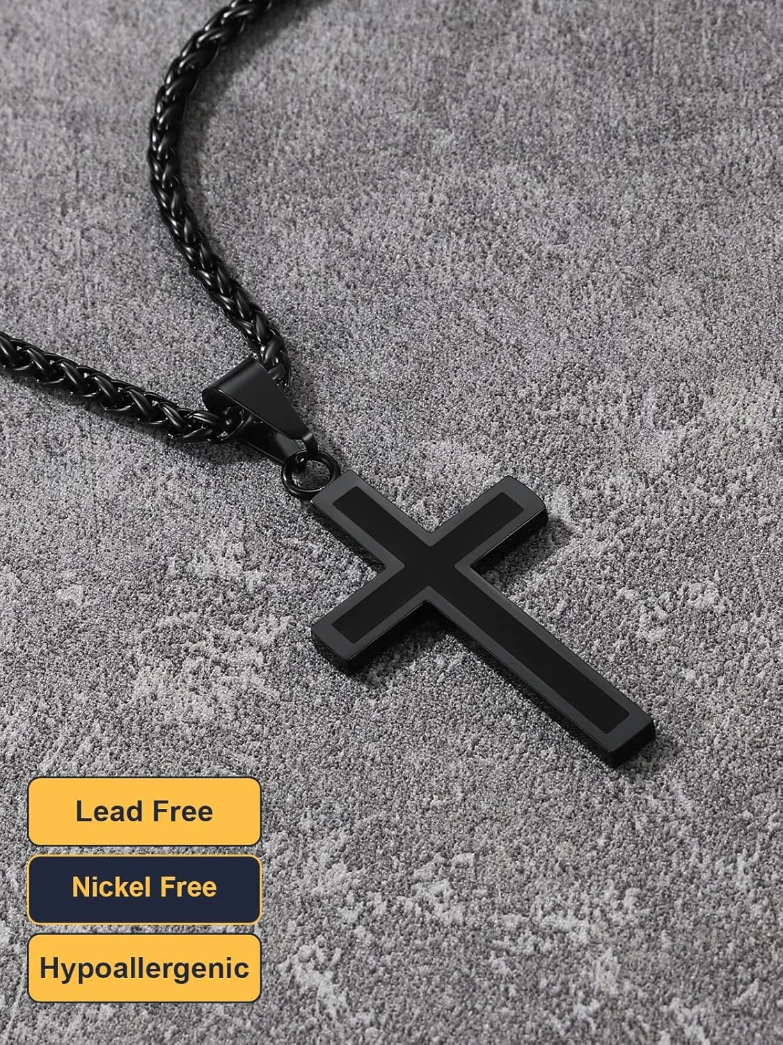 U7 Simple Cross Necklace for Men Women, Stainless Steel Silver Black Gold Latin Cross Pendant Necklaces, Custom Engravable, Length 22-24 Inches