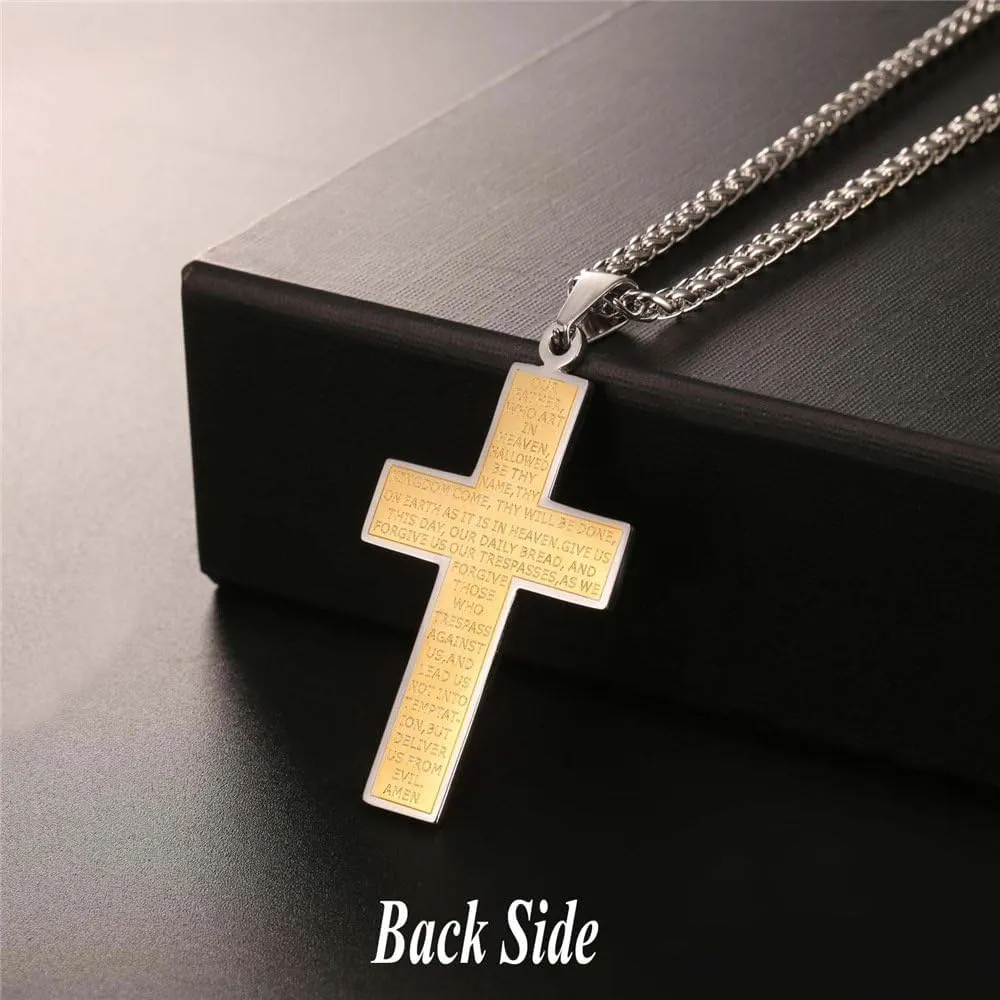 U7 Simple Cross Necklace for Men Women, Stainless Steel Silver Black Gold Latin Cross Pendant Necklaces, Custom Engravable, Length 22-24 Inches