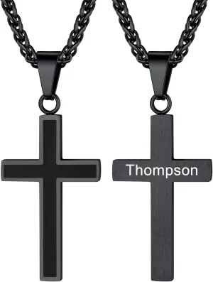 U7 Simple Cross Necklace for Men Women, Stainless Steel Silver Black Gold Latin Cross Pendant Necklaces, Custom Engravable, Length 22-24 Inches