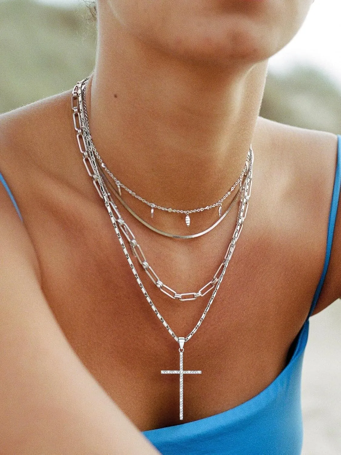 U7 Simple Cross Necklace for Men Women, Stainless Steel Silver Black Gold Latin Cross Pendant Necklaces, Custom Engravable, Length 22-24 Inches