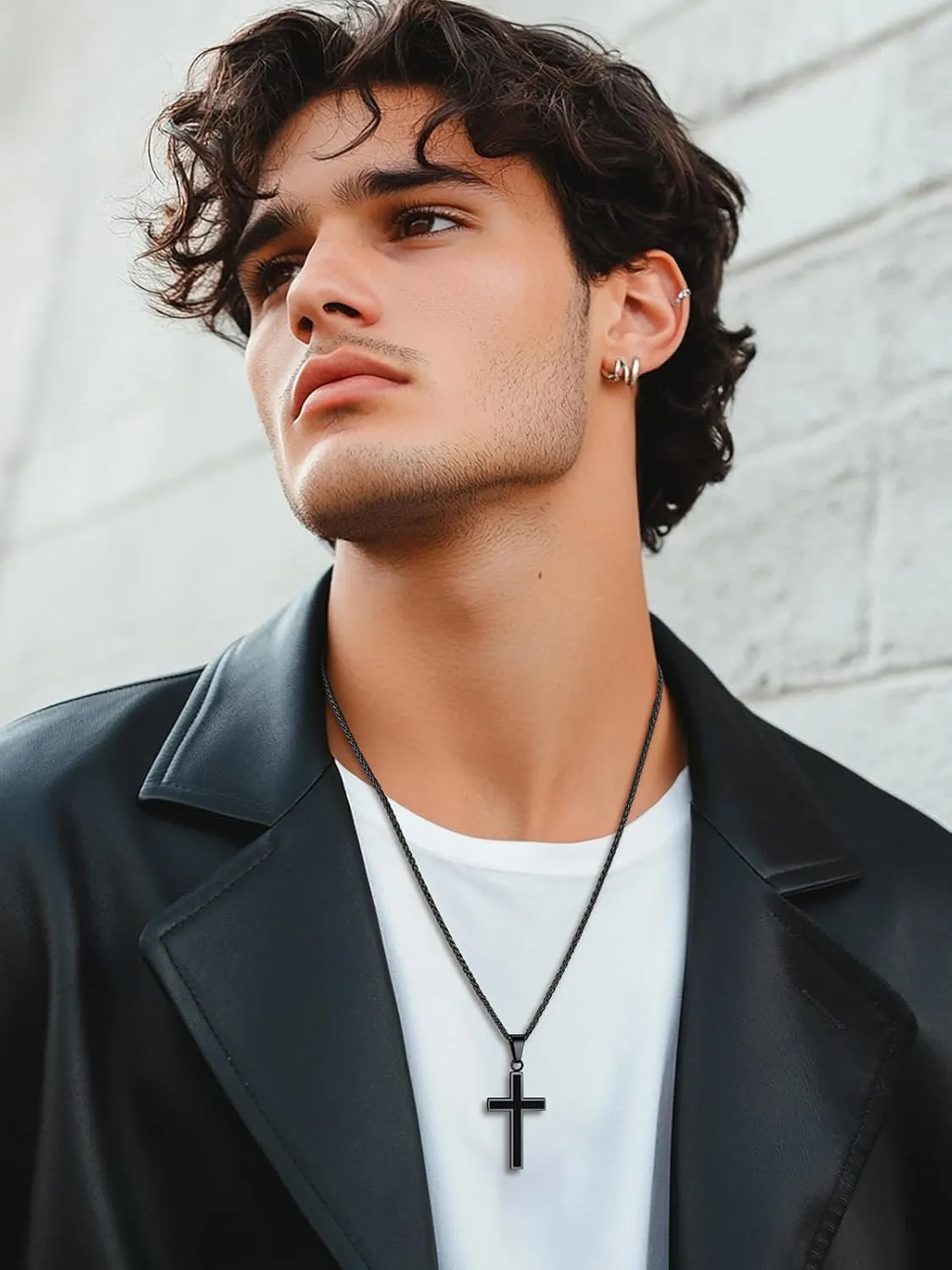 U7 Simple Cross Necklace for Men Women, Stainless Steel Silver Black Gold Latin Cross Pendant Necklaces, Custom Engravable, Length 22-24 Inches