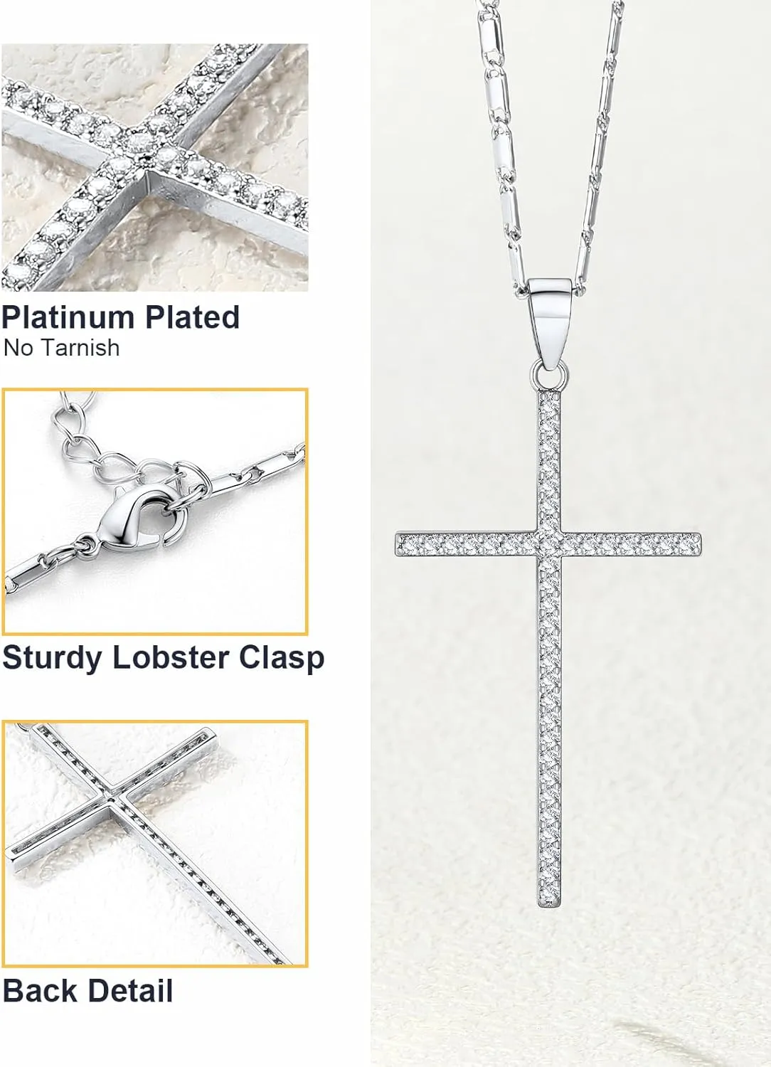 U7 Simple Cross Necklace for Men Women, Stainless Steel Silver Black Gold Latin Cross Pendant Necklaces, Custom Engravable, Length 22-24 Inches