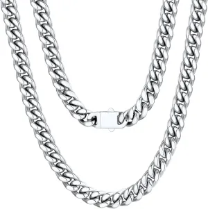 U7 Stainless Steel Cuban Link Chain,Black/14K Gold Miami Mens Cuban Chain, 5mm/7mm/9mm/12mm Hip Hop Chains for Men,18-30 inches