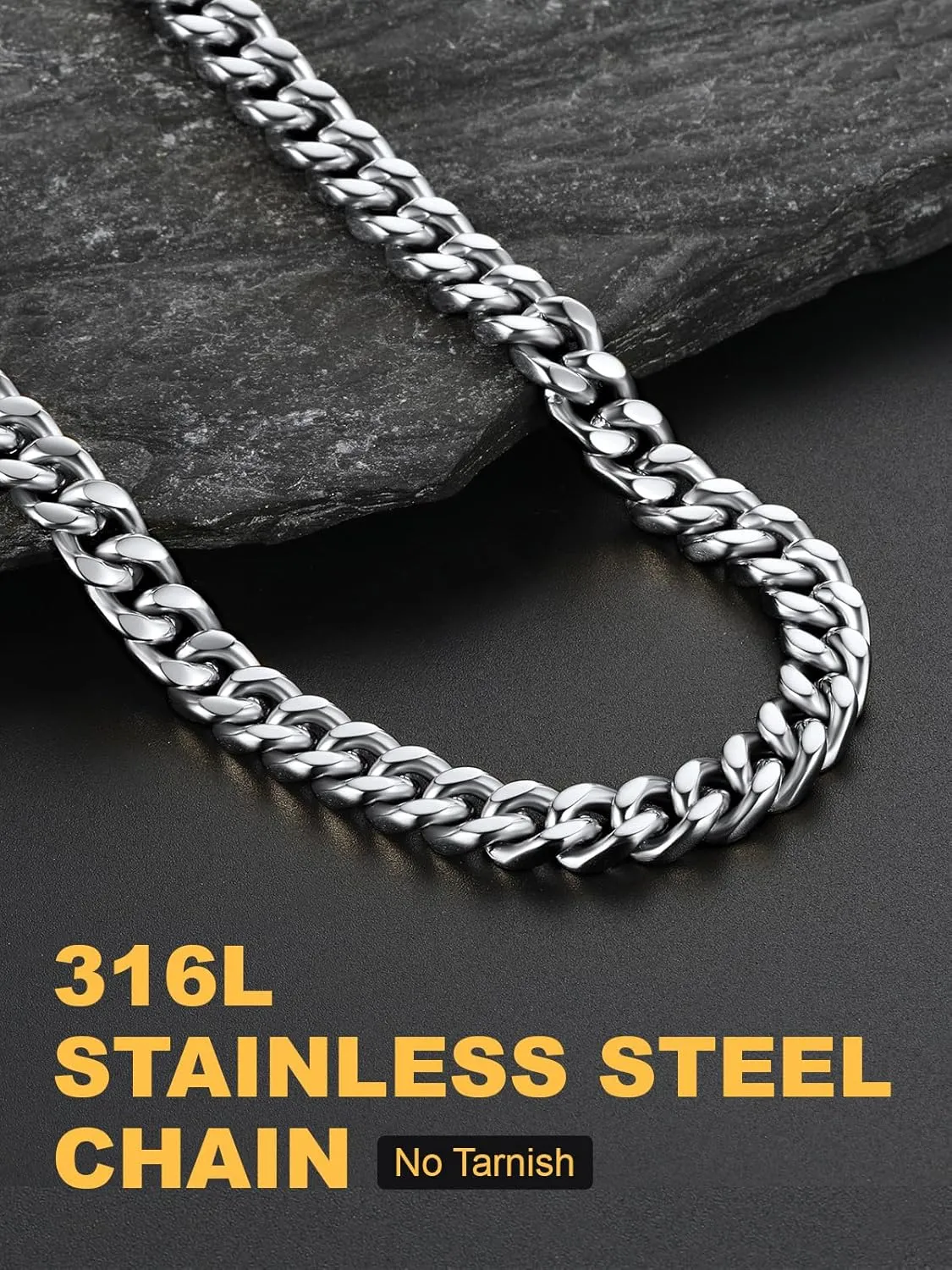 U7 Stainless Steel Cuban Link Chain,Black/14K Gold Miami Mens Cuban Chain, 5mm/7mm/9mm/12mm Hip Hop Chains for Men,18-30 inches