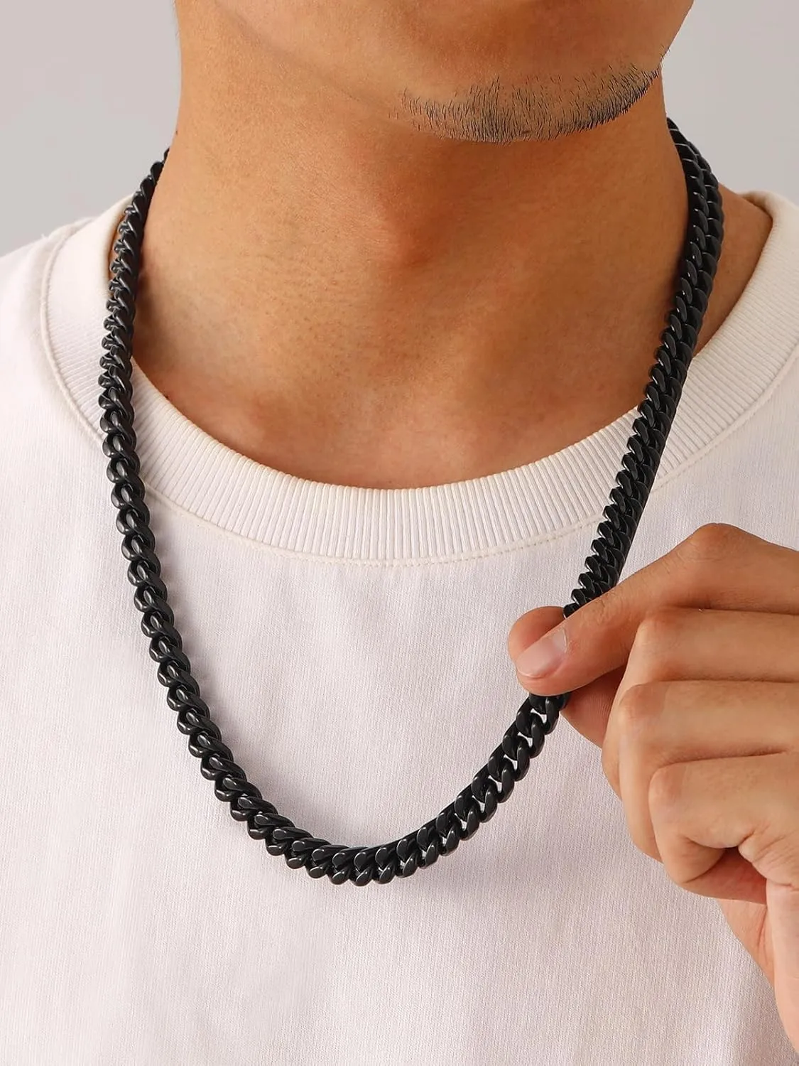 U7 Stainless Steel Cuban Link Chain,Black/14K Gold Miami Mens Cuban Chain, 5mm/7mm/9mm/12mm Hip Hop Chains for Men,18-30 inches