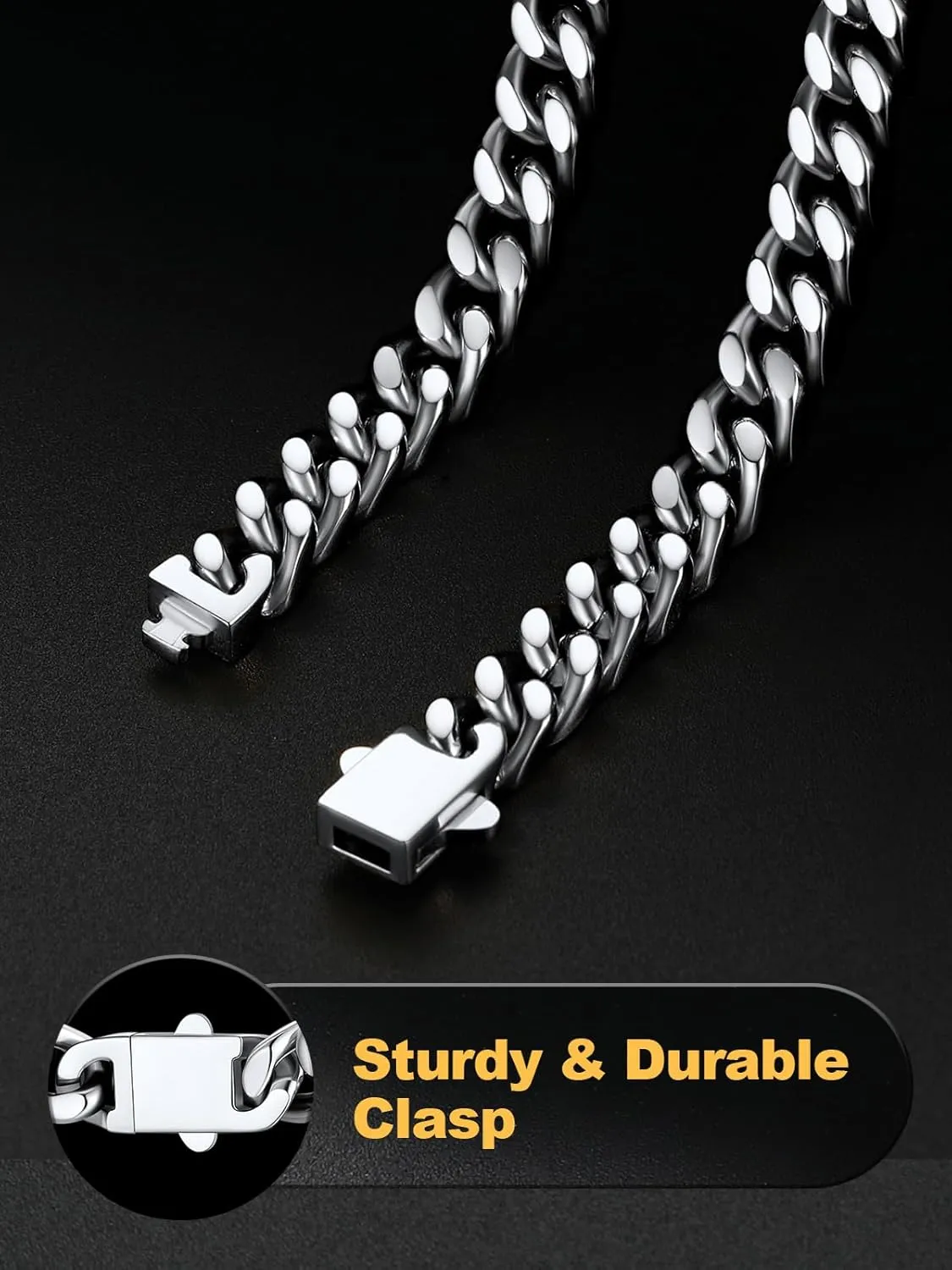U7 Stainless Steel Cuban Link Chain,Black/14K Gold Miami Mens Cuban Chain, 5mm/7mm/9mm/12mm Hip Hop Chains for Men,18-30 inches
