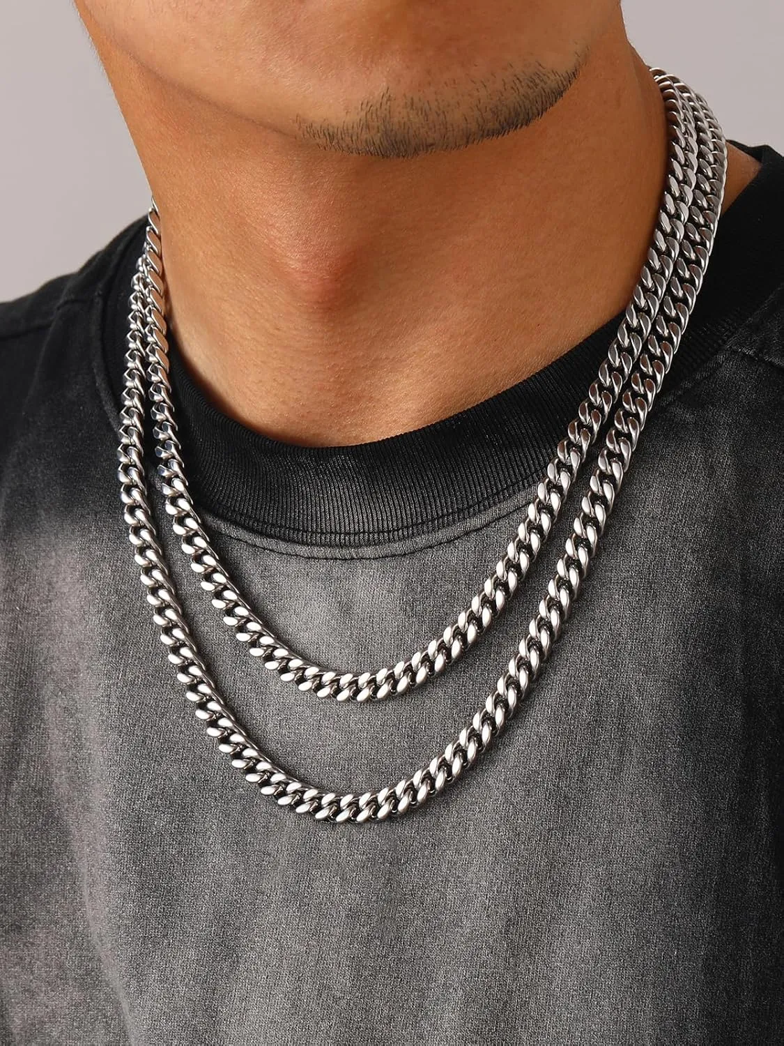 U7 Stainless Steel Cuban Link Chain,Black/14K Gold Miami Mens Cuban Chain, 5mm/7mm/9mm/12mm Hip Hop Chains for Men,18-30 inches