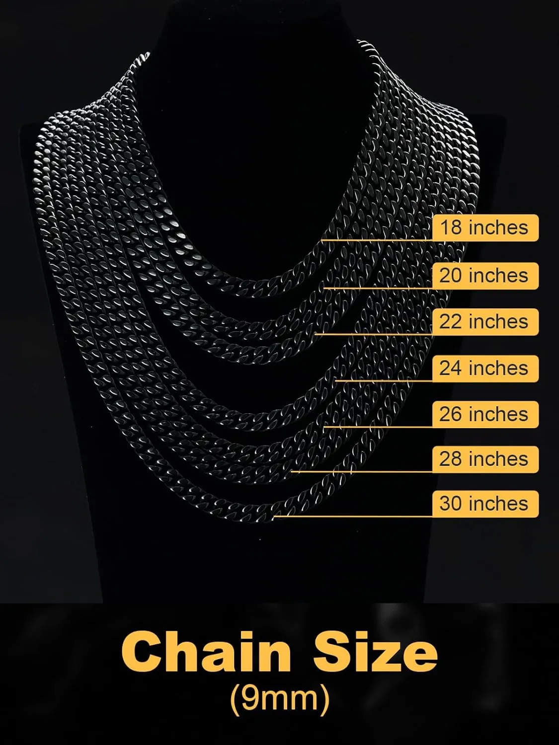 U7 Stainless Steel Cuban Link Chain,Black/14K Gold Miami Mens Cuban Chain, 5mm/7mm/9mm/12mm Hip Hop Chains for Men,18-30 inches