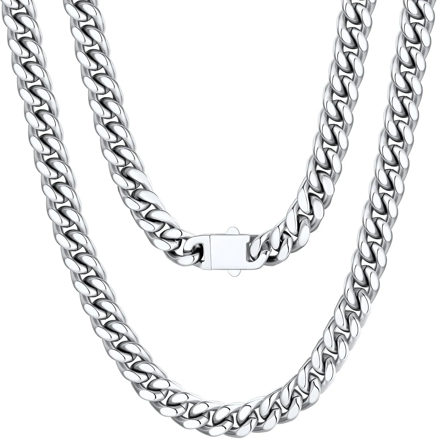 U7 Stainless Steel Cuban Link Chain,Black/14K Gold Miami Mens Cuban Chain, 5mm/7mm/9mm/12mm Hip Hop Chains for Men,18-30 inches