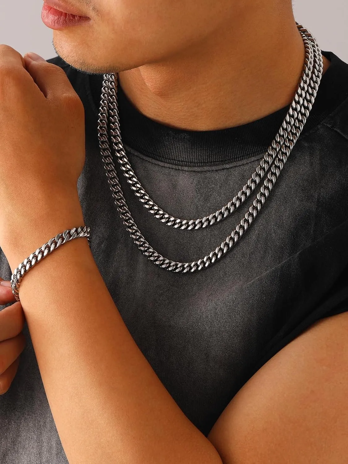 U7 Stainless Steel Cuban Link Chain,Black/14K Gold Miami Mens Cuban Chain, 5mm/7mm/9mm/12mm Hip Hop Chains for Men,18-30 inches