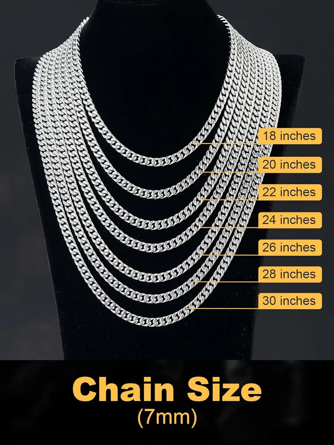 U7 Stainless Steel Cuban Link Chain,Black/14K Gold Miami Mens Cuban Chain, 5mm/7mm/9mm/12mm Hip Hop Chains for Men,18-30 inches