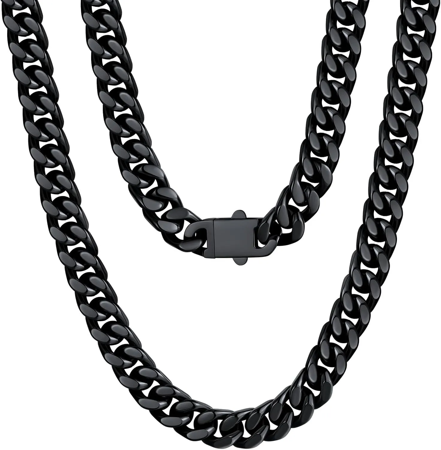 U7 Stainless Steel Cuban Link Chain,Black/14K Gold Miami Mens Cuban Chain, 5mm/7mm/9mm/12mm Hip Hop Chains for Men,18-30 inches