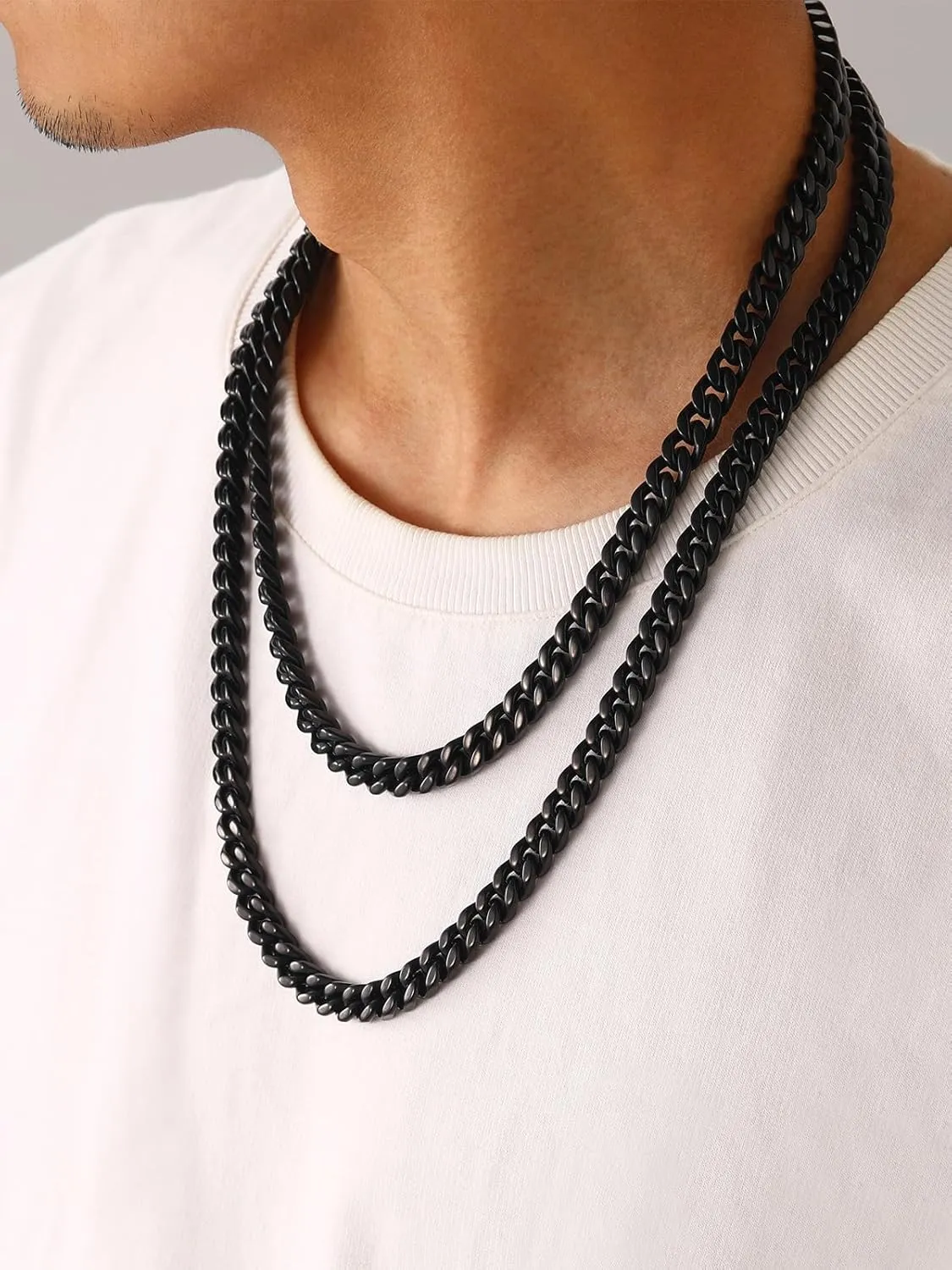U7 Stainless Steel Cuban Link Chain,Black/14K Gold Miami Mens Cuban Chain, 5mm/7mm/9mm/12mm Hip Hop Chains for Men,18-30 inches