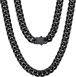 U7 Stainless Steel Cuban Link Chain,Black/14K Gold Miami Mens Cuban Chain, 5mm/7mm/9mm/12mm Hip Hop Chains for Men,18-30 inches