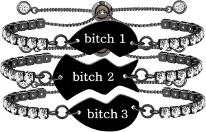 Uloveido Best Friends Family Puzzle Heart Bracelets Set for 3-3pcs Adjustable Black Engraved Cubic Zirconia Bolo Clasp Tennis Bracelets for Friends Sisters Mom Dad Daughter YA4774