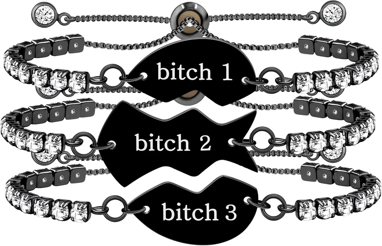 Uloveido Best Friends Family Puzzle Heart Bracelets Set for 3-3pcs Adjustable Black Engraved Cubic Zirconia Bolo Clasp Tennis Bracelets for Friends Sisters Mom Dad Daughter YA4774