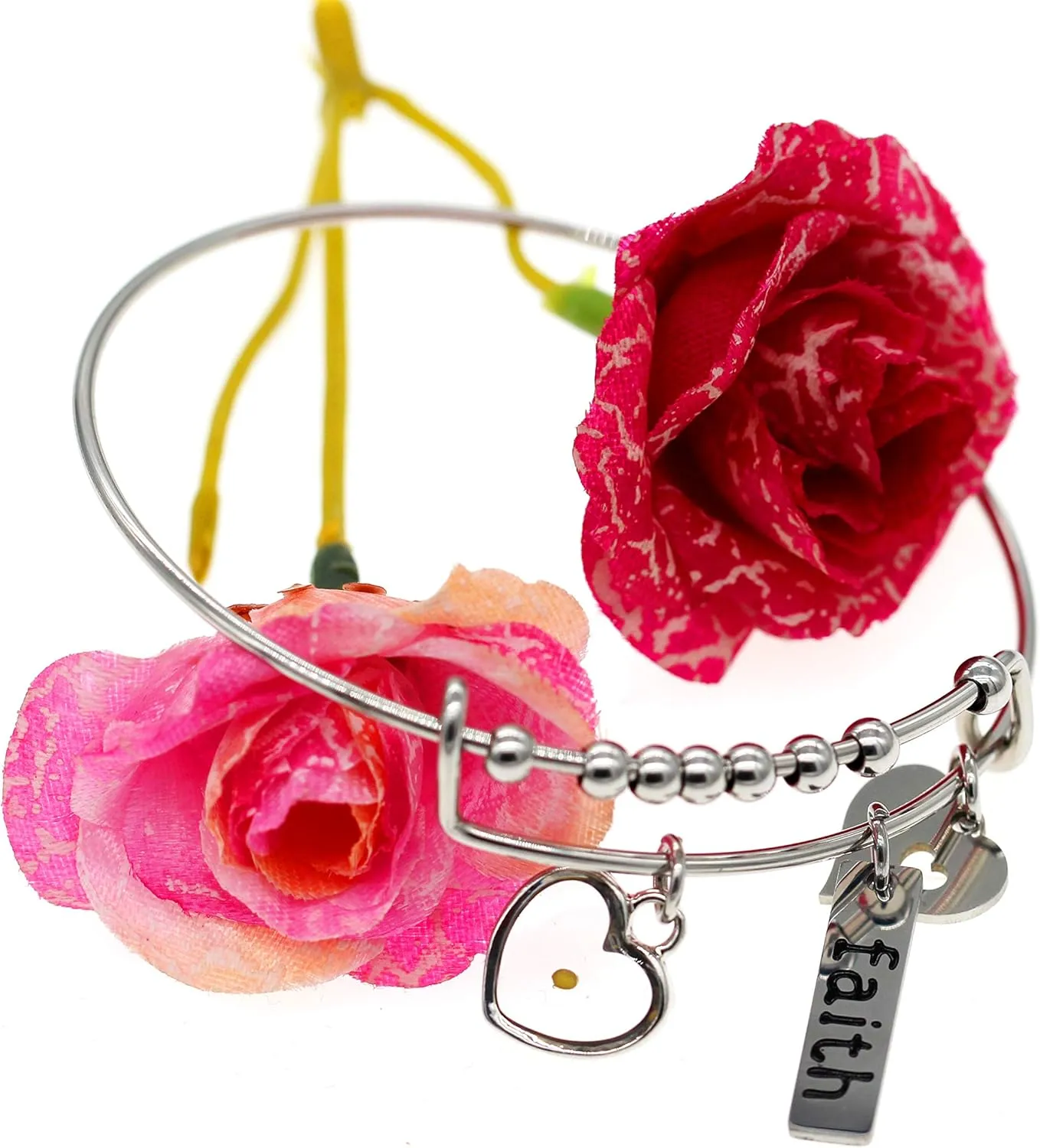 Uloveido Christian Faith Extendable Bangle, Stainless Steel, Heart Mustard Seed Bracelets Y642