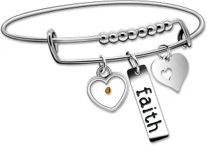 Uloveido Christian Faith Extendable Bangle, Stainless Steel, Heart Mustard Seed Bracelets Y642