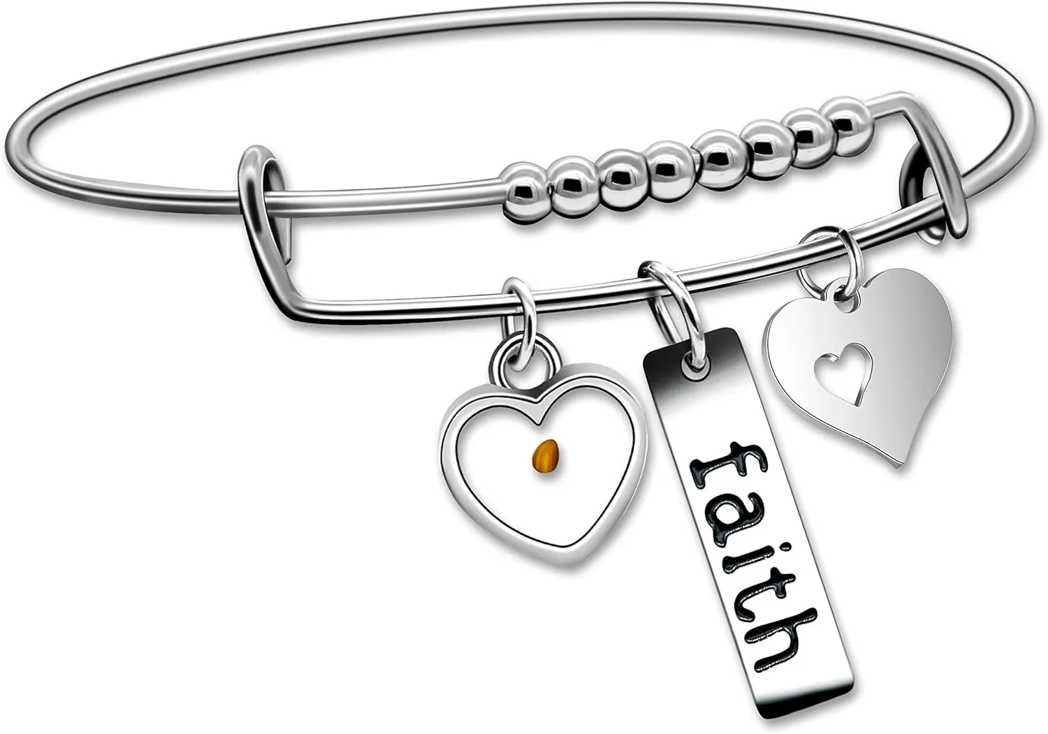 Uloveido Christian Faith Extendable Bangle, Stainless Steel, Heart Mustard Seed Bracelets Y642