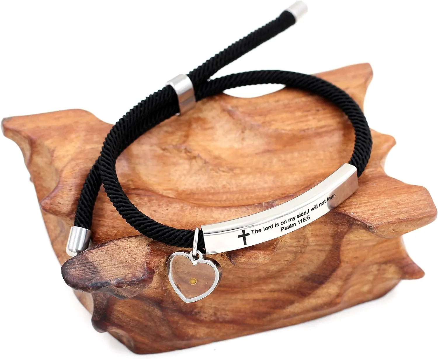 Uloveido Christian Religious Bible Quote Bracelet for Women Encouragement Gift, Black Rope Stainless Steel Tag Bible Engraved Bracelet