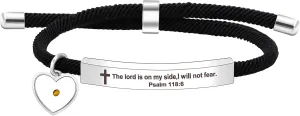 Uloveido Christian Religious Bible Quote Bracelet for Women Encouragement Gift, Black Rope Stainless Steel Tag Bible Engraved Bracelet
